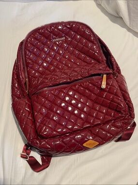 MZ WALLACE BACKPACK—Quilted “Cranberry Lacquer” with leather details